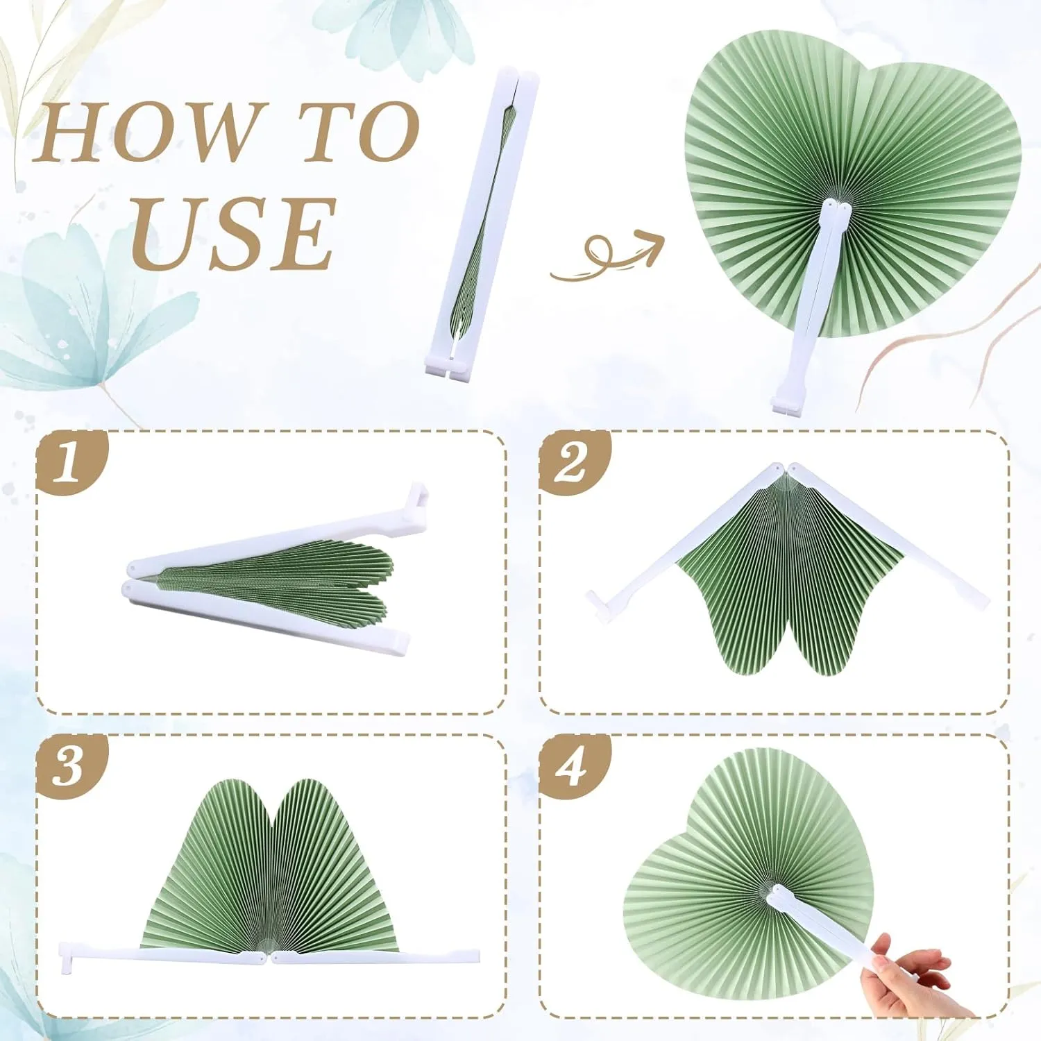 Blulu 60 Pack Folding Hand Fans Heart Wedding Handheld Foldable Paper Fans with Plastic Handle for Guests Dancing Wedding Birthday Bridal Shower Decorative Celebration Party Supplies(Sage Green)