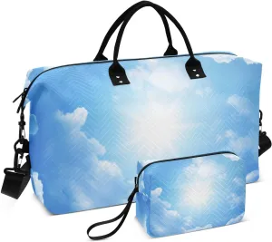Bolaz Duffle Bag for Travel-Clouds Sacred Blue Sky，Weekender Overnight Bag with Wet Pocket for Women，Large Carry On Airport Bag with Toiletry Bag for Travel, Business Trips, Sports