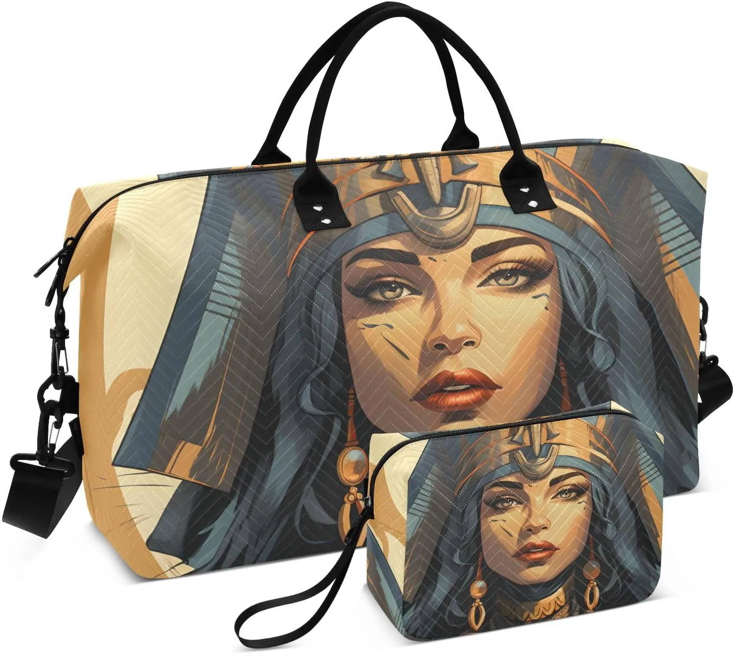Bolaz Duffle Bag for Travel-Egypt Woman Pattern5，Weekender Overnight Bag with Wet Pocket for Women，Large Carry On Airport Bag with Toiletry Bag for Travel, Business Trips, Sports