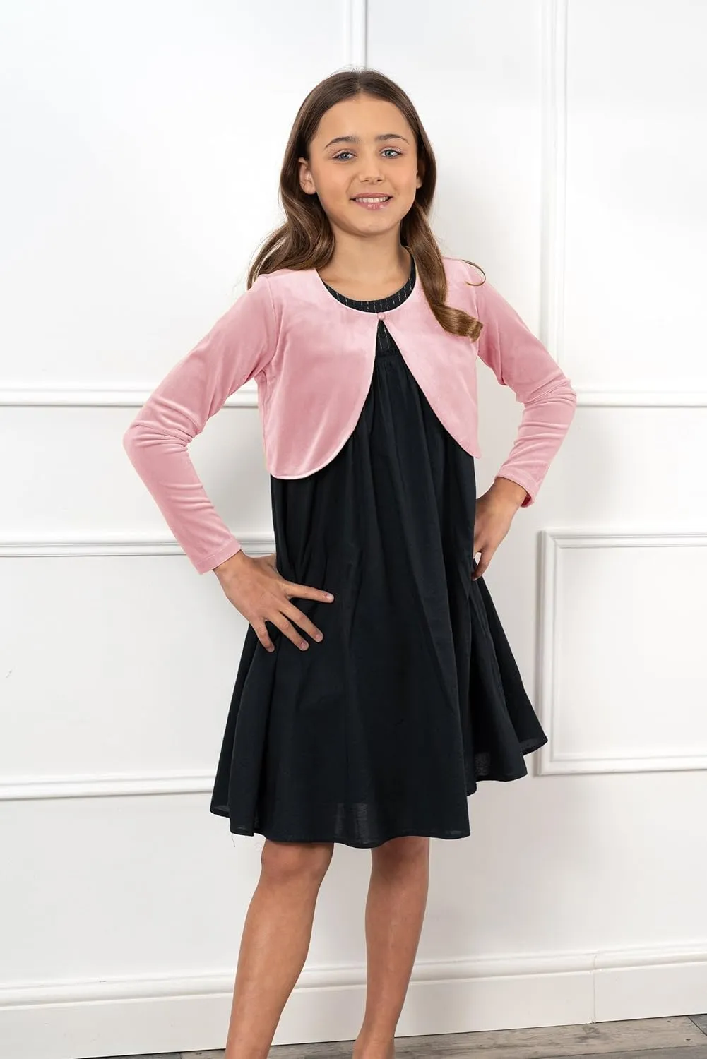 BOLEROSE Girls Long Sleeve Velvet Childrens Kids Sweater Bolero Shrug