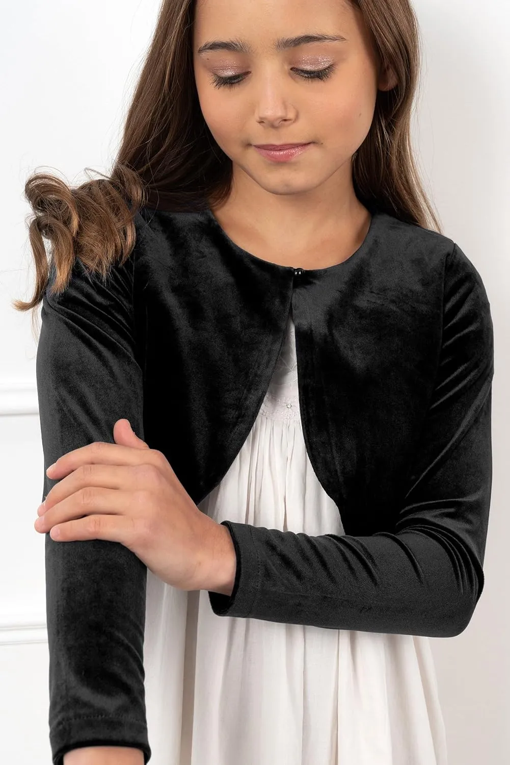 BOLEROSE Girls Long Sleeve Velvet Childrens Kids Sweater Bolero Shrug