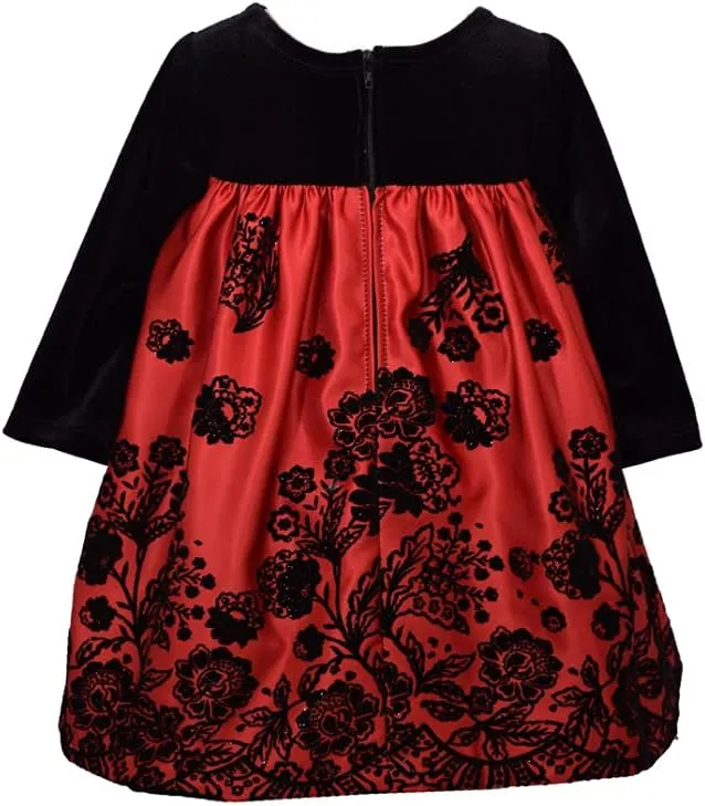 Bonnie Jean Girl's Christmas Red Long Sleeved Velvet Satin Dress for Baby Little and Big Girls