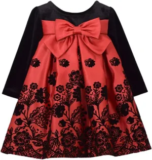 Bonnie Jean Girl's Christmas Red Long Sleeved Velvet Satin Dress for Baby Little and Big Girls