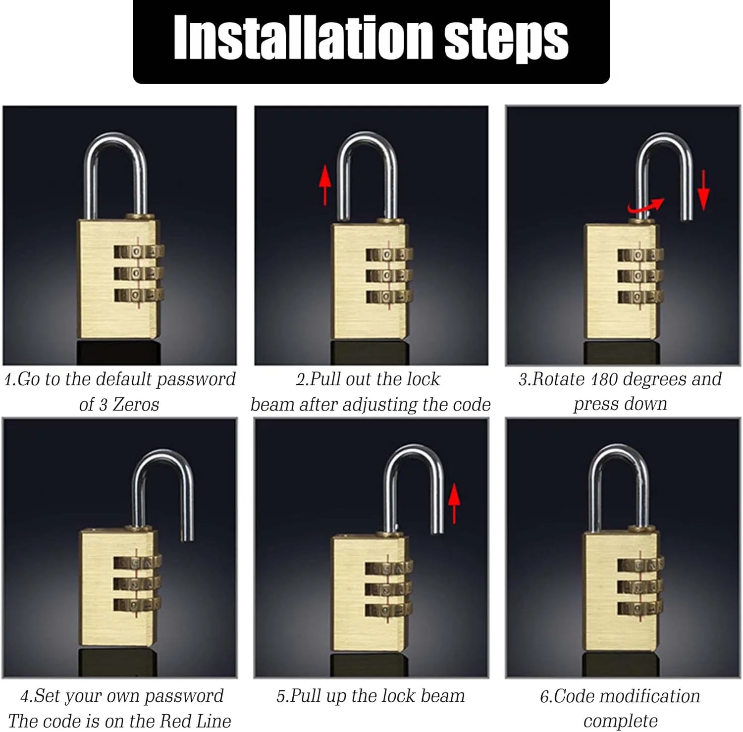 Brass Combination Lock, 3 Digit Combination Padlock Set Your own Small Combination Locks for Gym Locker Locks, Suitcase, School, Doors, Toolbox, Hasps and Storage Padlock (L)