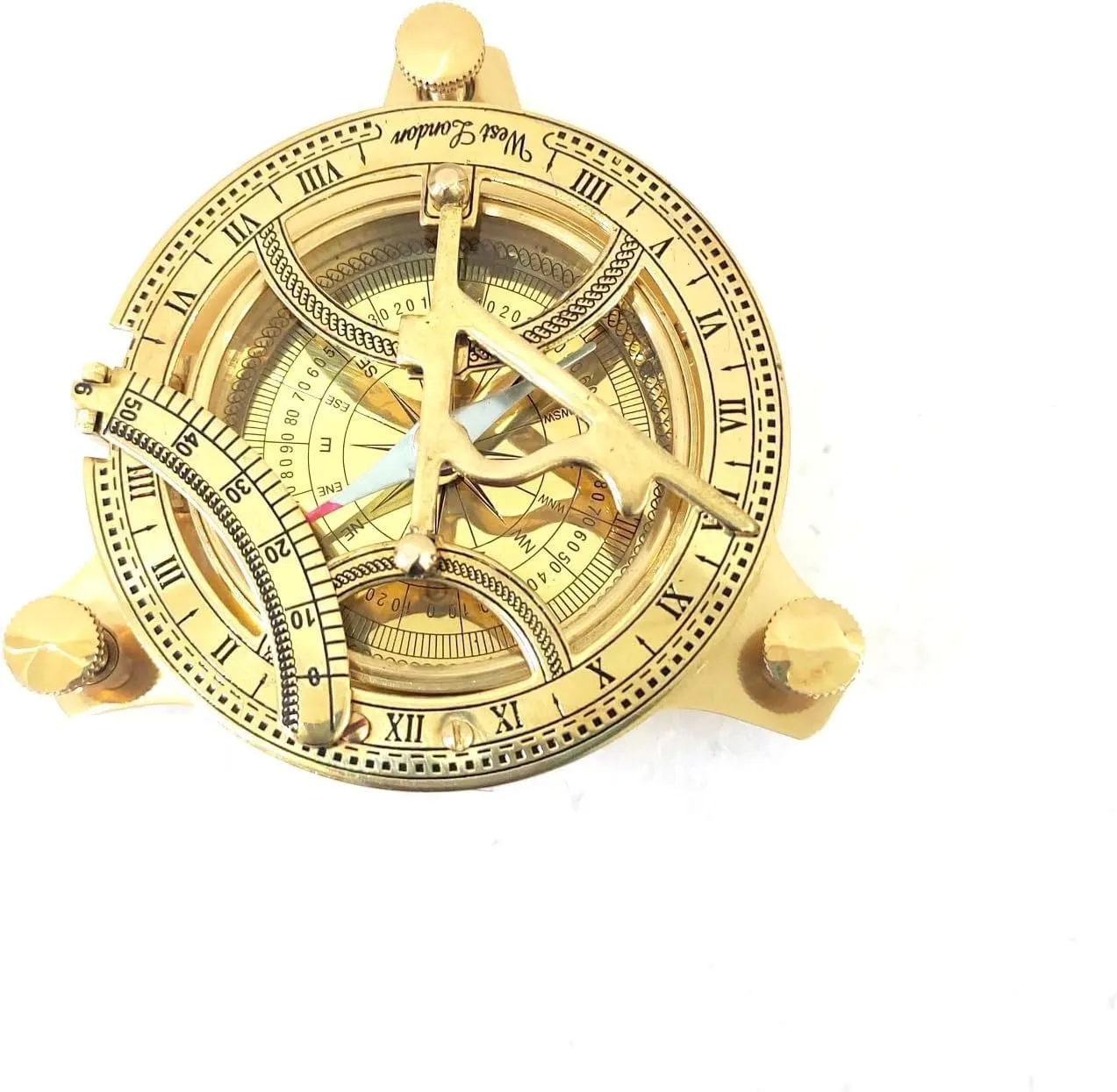 Brass Sundial Compass, Vintage Navigation Tool with 40-Year Calendar, 2.5 x 2.5 Inches, Golden