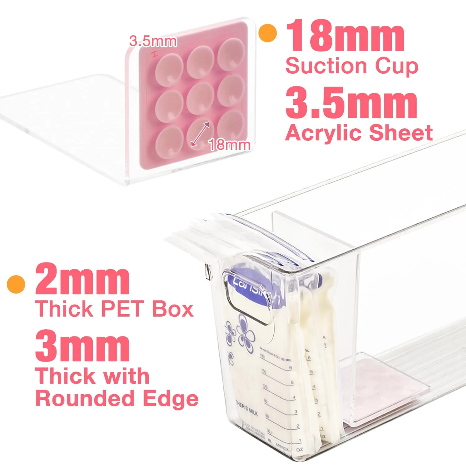 Breastmilk Storage Container with L Shaped Separator Boards, Dividers Will Flatten Standing Breast Milk Bags in Organizer Bins to Save Refrigerator Space | 2 Containers Plus 4 Pink Boards in Total.