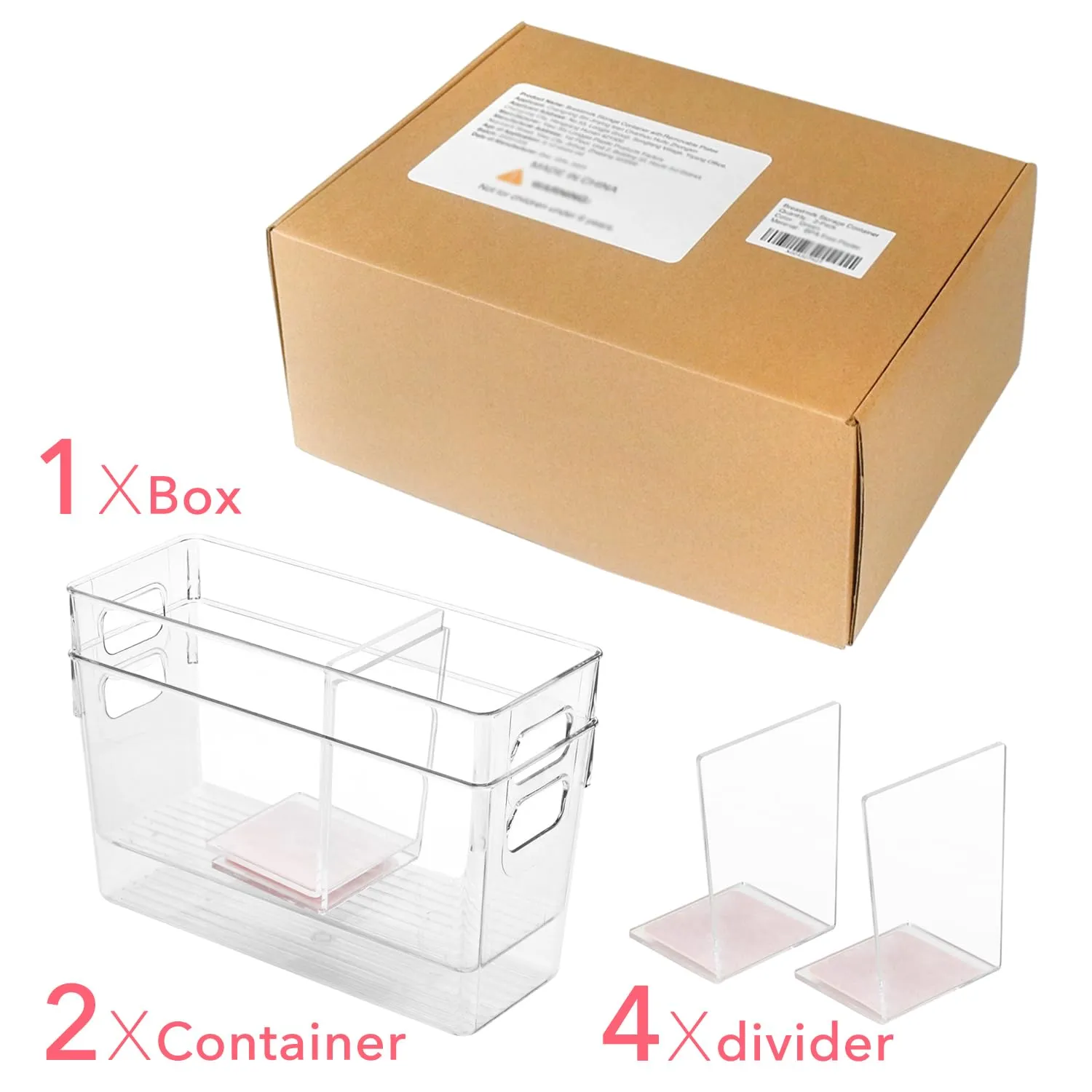 Breastmilk Storage Container with L Shaped Separator Boards, Dividers Will Flatten Standing Breast Milk Bags in Organizer Bins to Save Refrigerator Space | 2 Containers Plus 4 Pink Boards in Total.