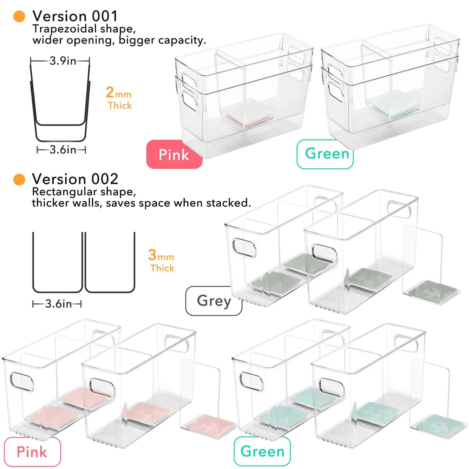 Breastmilk Storage Container with L Shaped Separator Boards, Dividers Will Flatten Standing Breast Milk Bags in Organizer Bins to Save Refrigerator Space | 2 Containers Plus 4 Pink Boards in Total.