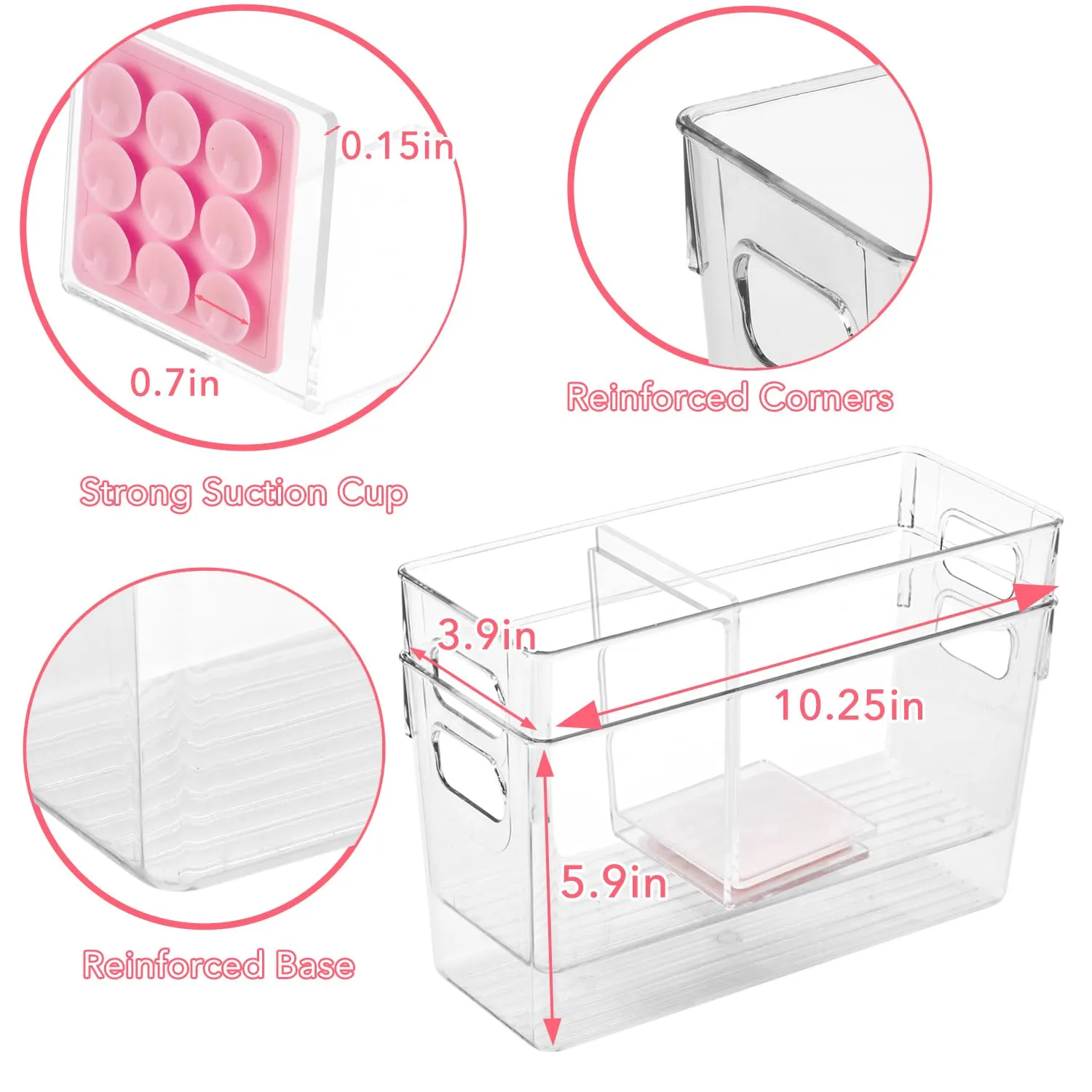 Breastmilk Storage Container with L Shaped Separator Boards, Dividers Will Flatten Standing Breast Milk Bags in Organizer Bins to Save Refrigerator Space | 2 Containers Plus 4 Pink Boards in Total.
