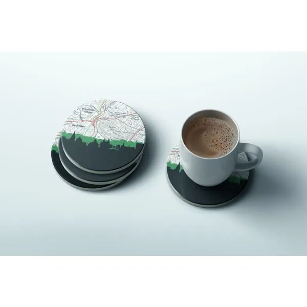 Brookline, Massachusetts city skyline with vintage Brookline map