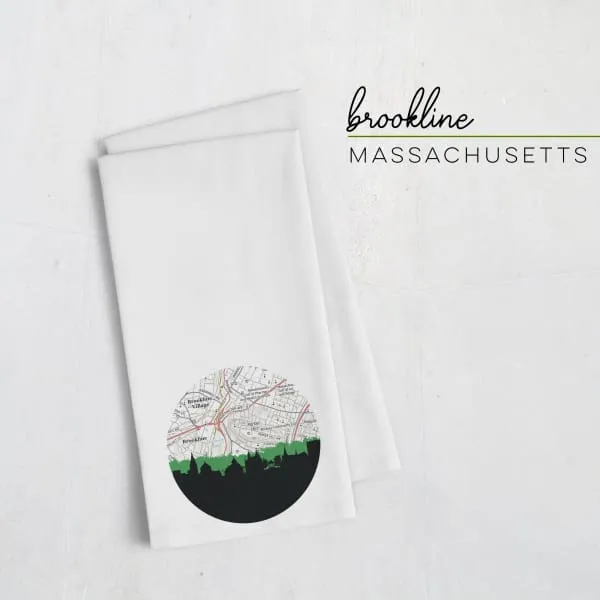 Brookline, Massachusetts city skyline with vintage Brookline map