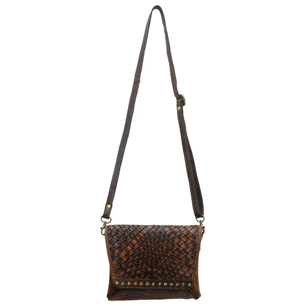 Brown Woven Leather Crossbody Bag