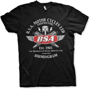 BSA Motorcycles Spark Plugs Birmingham Small Arms ens T-Shirt Short Sleeve Top Black One Size