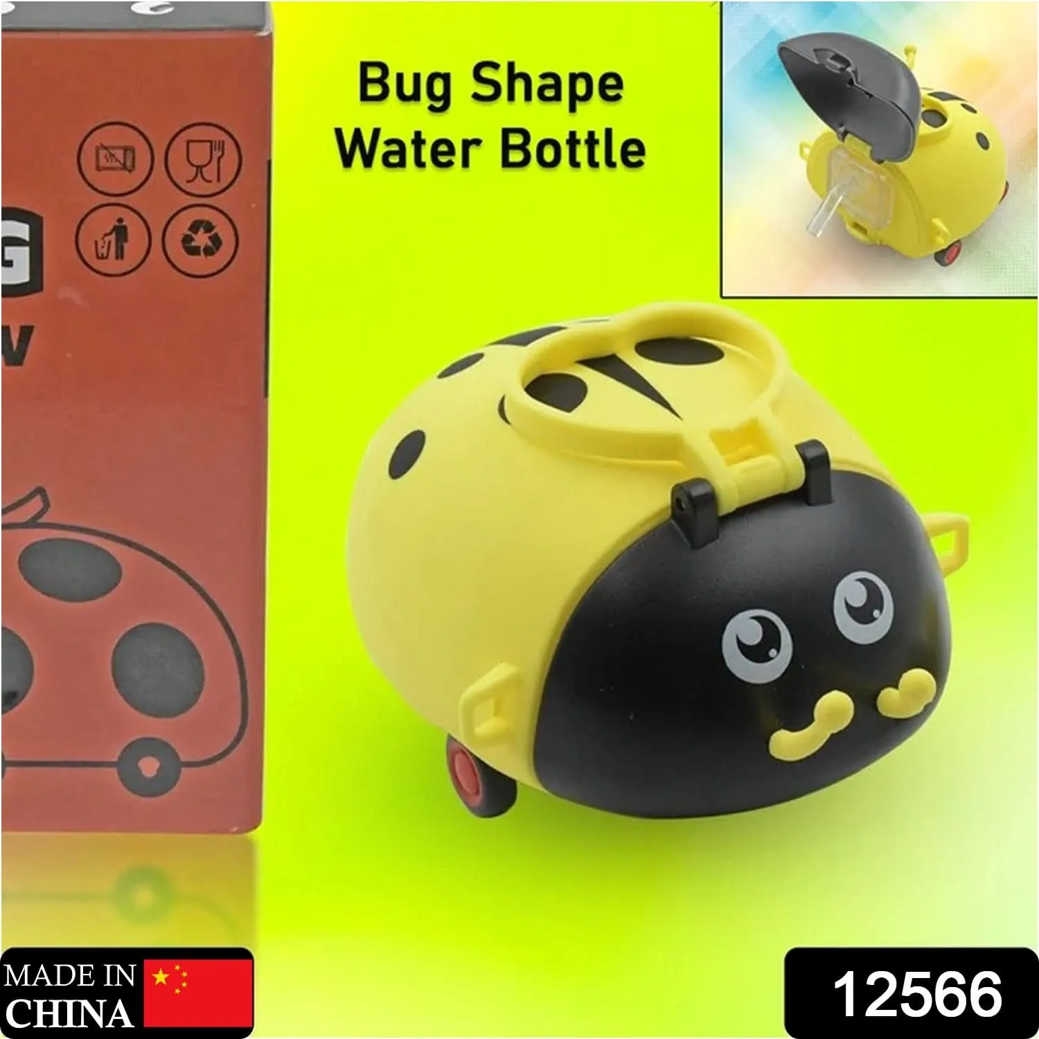 Bug-Shaped Kids Water Bottle with Wheels, Straw & Strap – 1L
