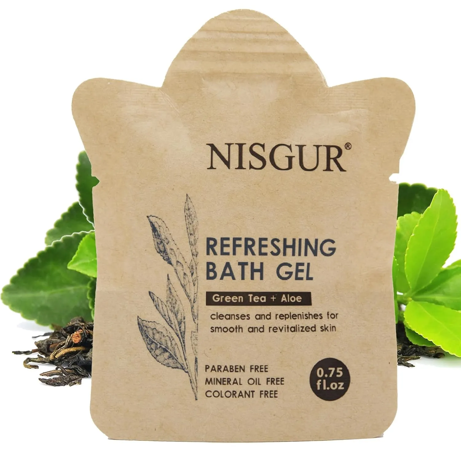 Bulk Travel Size Body Wash 0.75 oz 100 Pack Non Plastic Hotel Bath Gel Kraft Paper Pouch Travel Shower Gel Aloe and Green Tea Extract Infused Hotel Supplies and Toiletries for Guest