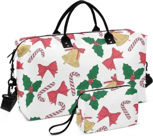 Burbuja Travel Duffel Bag for Women, Christmas Motifs Weekender Overnight Bag Shoulder Carry On Tote Bag with Trolley Sleeve, Gym Bag with Toiletry Bag, Large Size