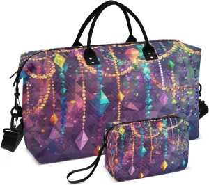 Burbuja Travel Duffel Bag for Women, Mardi Gras Decoration Bead Weekender Overnight Bag Shoulder Carry On Tote Bag with Trolley Sleeve, Gym Bag with Toiletry Bag, Large Size