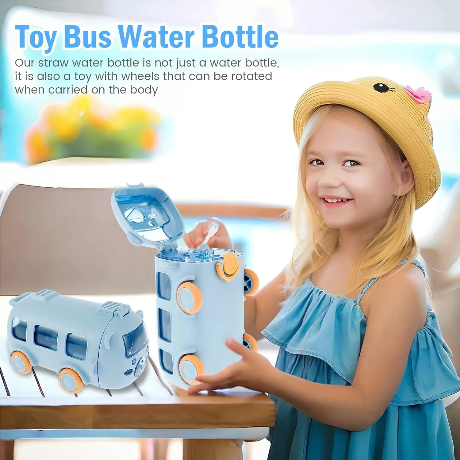 Bus Shaped Water Cup Leakproof Bus Water Bottle Portable 500ml Bus Shaped Water Bottle With Straw Shoulder Strap Suitable For Boys Girls(Pink)