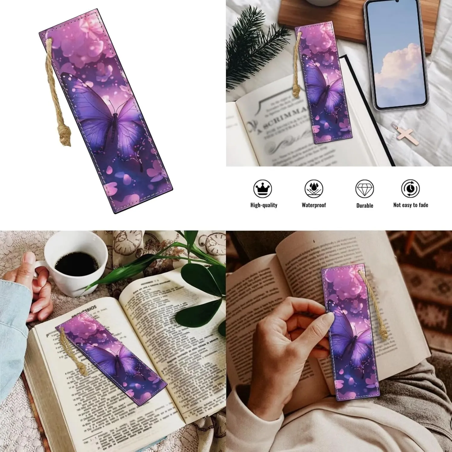 Butterfly Backpack for 7th Grade Girls Lightweight Backpack with Lunch Box Pencil Case and Bookmark Reusable Novelty Bookbag 4 in 1 Set for Teens Middle School or Primary School Girls