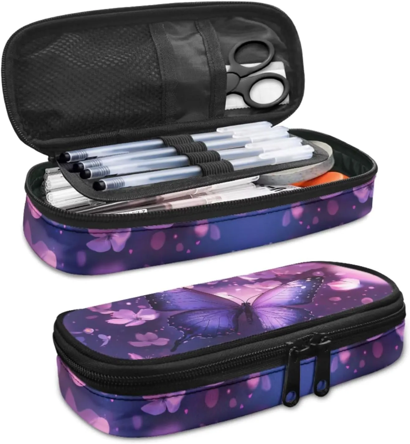 Butterfly Backpack for 7th Grade Girls Lightweight Backpack with Lunch Box Pencil Case and Bookmark Reusable Novelty Bookbag 4 in 1 Set for Teens Middle School or Primary School Girls