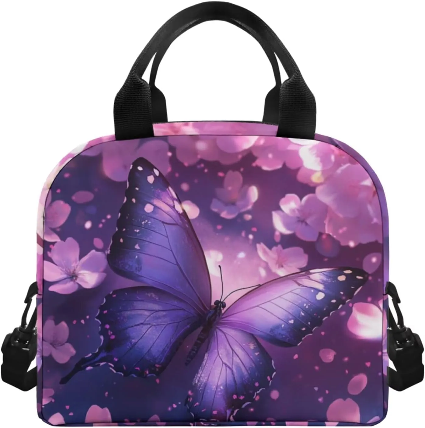 Butterfly Backpack for 7th Grade Girls Lightweight Backpack with Lunch Box Pencil Case and Bookmark Reusable Novelty Bookbag 4 in 1 Set for Teens Middle School or Primary School Girls