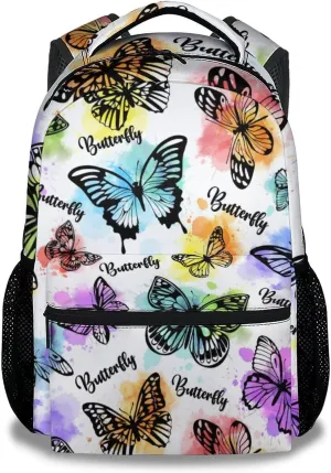 Butterfly Backpack for Kids Girls, 16" Cute Cartoon Backpack for School, Colorful Large Capacity Bookbag for Students, Backpack Gifts for Butterfly Lovers