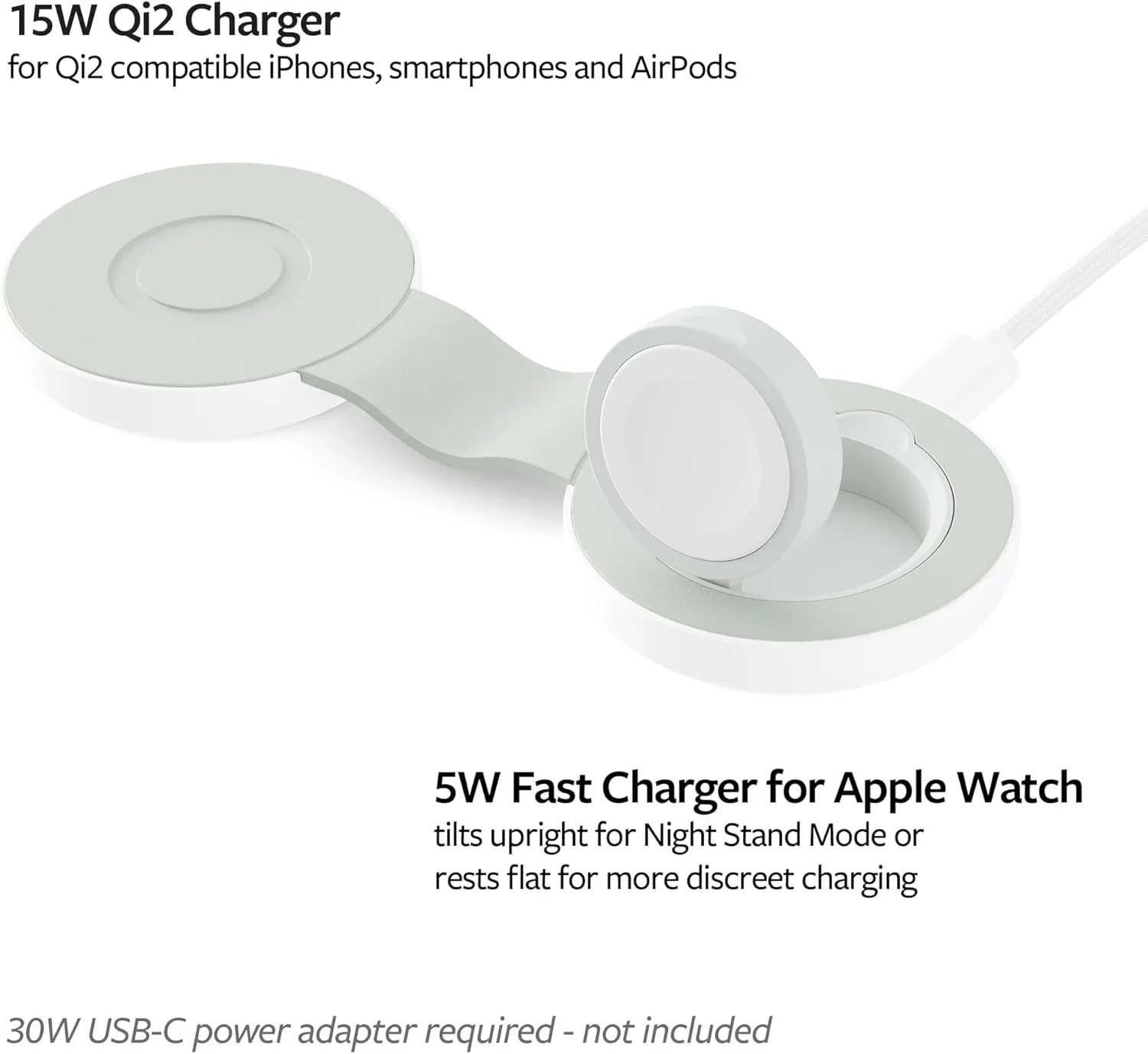 Butterfly SE 2-in-1 Compact Foldable Wireless Travel Charger, 15W MagSafe Duo Charging for iPhone, Airpods, and Apple Watch, White
