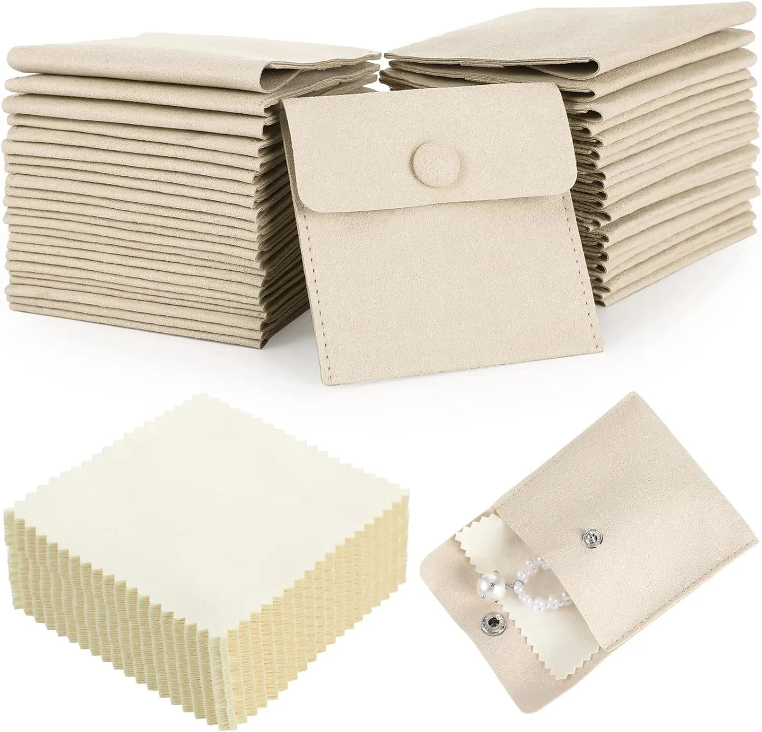 Button Envelop Microfiber Jewelry  Pouch 100 Units