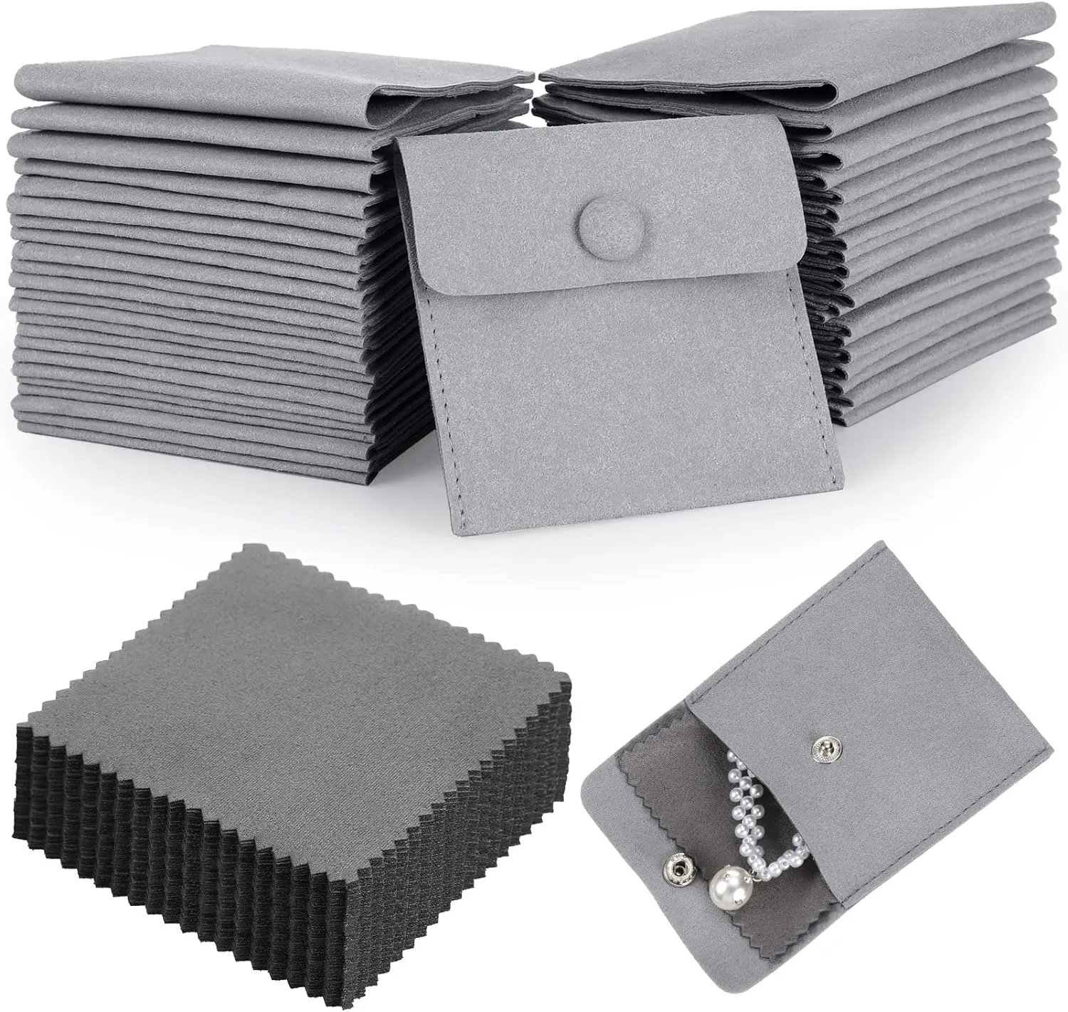 Button Envelop Microfiber Jewelry  Pouch 100 Units