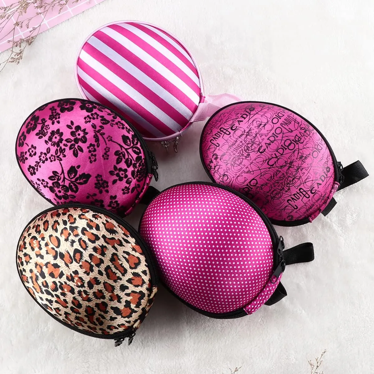 Cabilock 3pcs Invisible Bra Storage Case Silicone Travel Case for Women Bra Bag Zipper Small Leopard Print