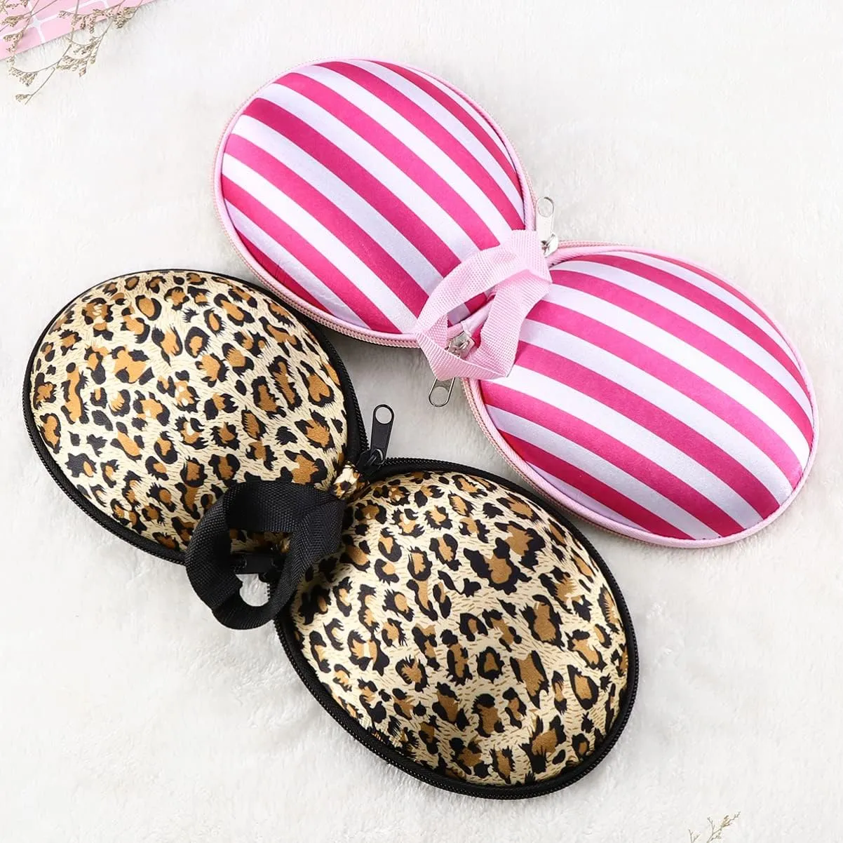 Cabilock 3pcs Invisible Bra Storage Case Silicone Travel Case for Women Bra Bag Zipper Small Leopard Print