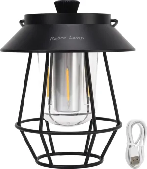 Camping Lantern, Waterproof USB Rechargeable 3 Modes Handheld Vintage Lantern,Outdoor Hanging Lantern with Metal Hook for Outdoor Camping Garden(black)