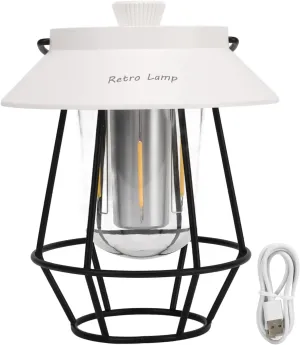 Camping Lantern, Waterproof USB Rechargeable 3 Modes Handheld Vintage Lantern,Outdoor Hanging Lantern with Metal Hook for Outdoor Camping Garden(white)