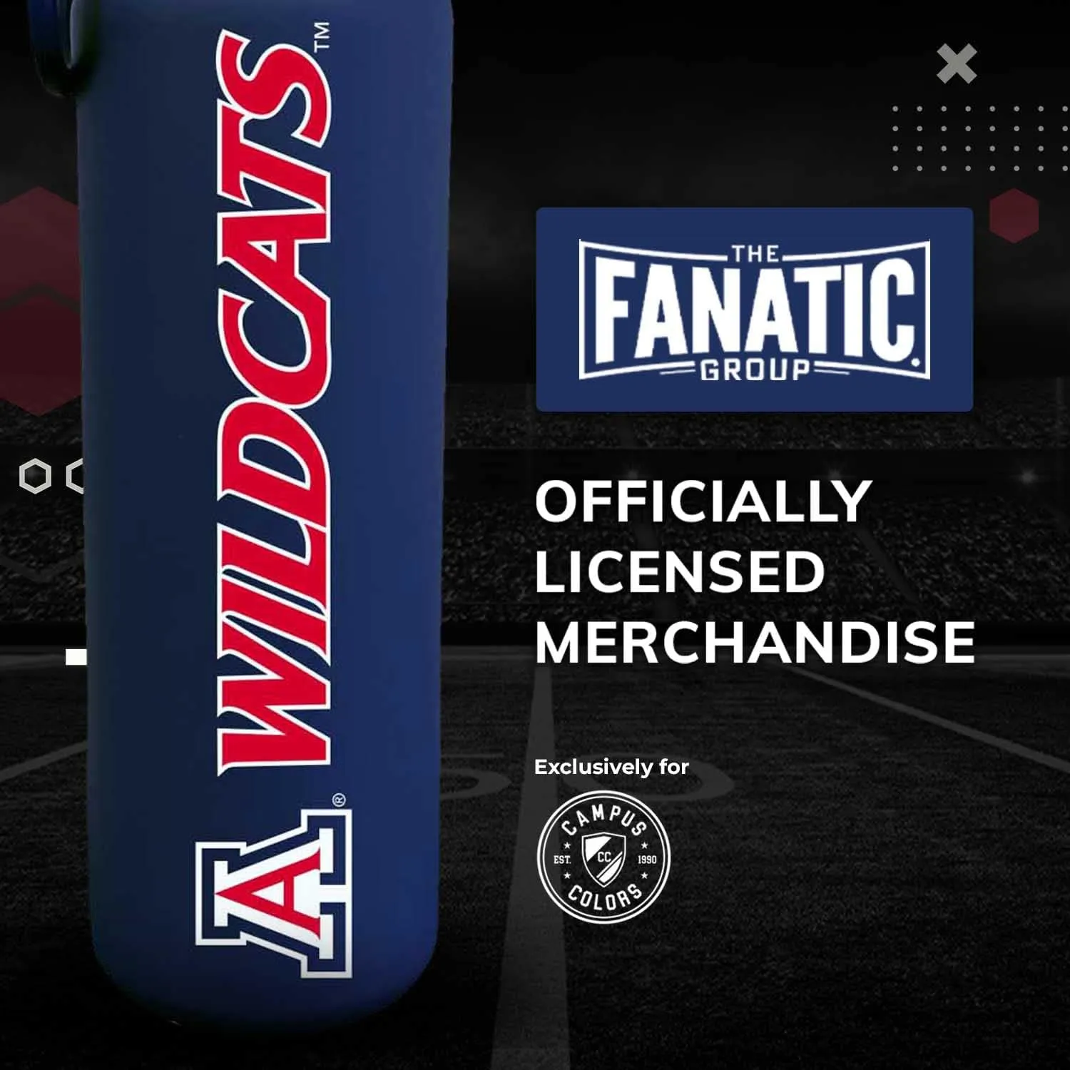 Campus Colors NCAA Stainless Steel Water Bottle - Twist on cap - 24 oz - Carry Clip - Keeps Your Drinks Hot or Cold for Hours (Arizona Wildcats - Navy)