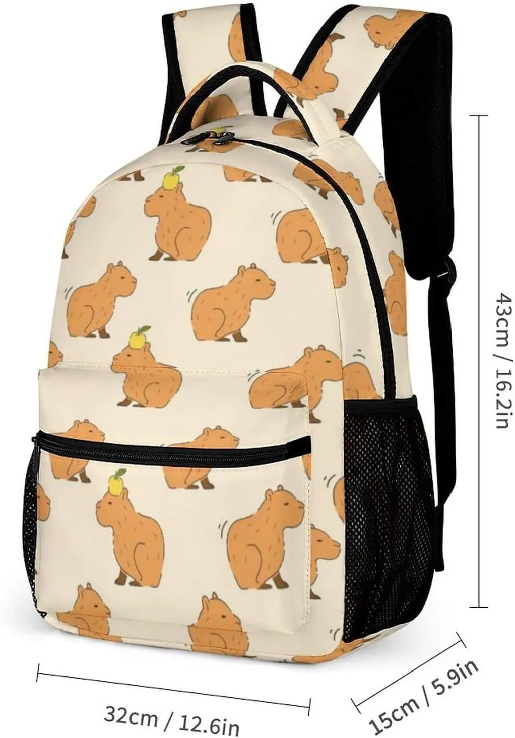 Capybara Backpack with Lunch Box & Pencil Case, 16 Inch Cute Capybara Themed Bookbag, Adjustable Lightweight Large Capacity, Colorful Capybara Backpack Set for Kids Girls Boys School