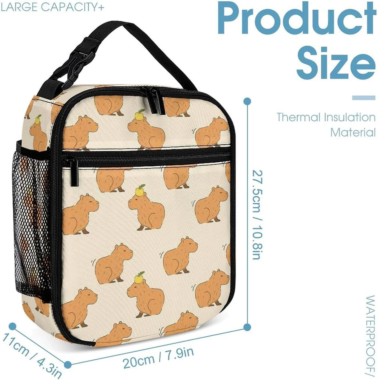 Capybara Backpack with Lunch Box & Pencil Case, 16 Inch Cute Capybara Themed Bookbag, Adjustable Lightweight Large Capacity, Colorful Capybara Backpack Set for Kids Girls Boys School