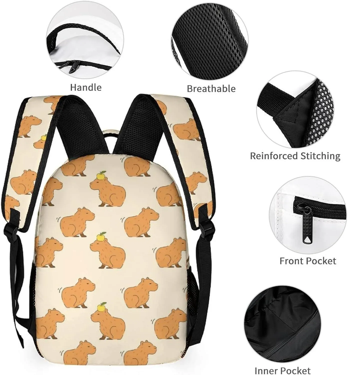 Capybara Backpack with Lunch Box & Pencil Case, 16 Inch Cute Capybara Themed Bookbag, Adjustable Lightweight Large Capacity, Colorful Capybara Backpack Set for Kids Girls Boys School