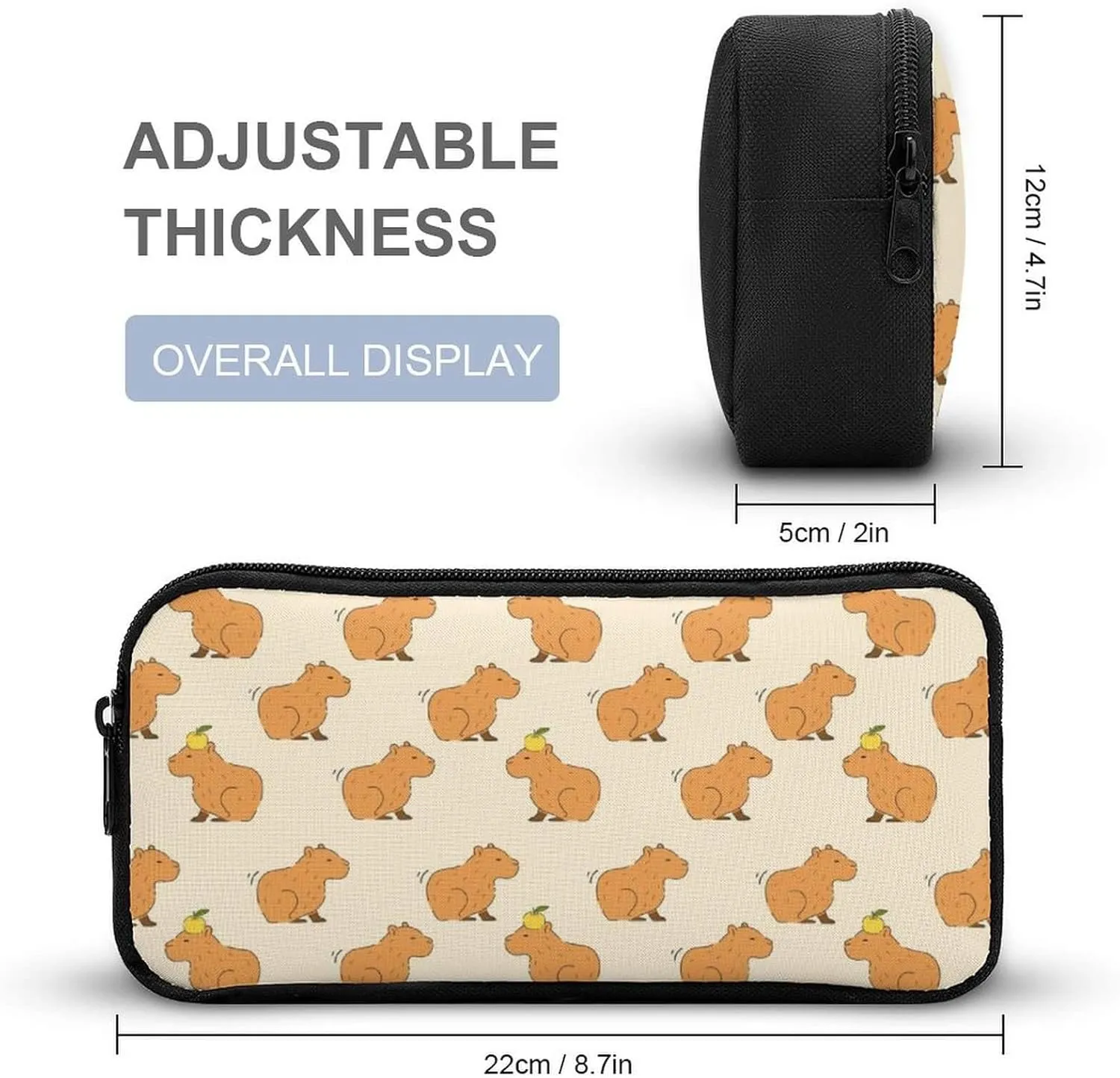 Capybara Backpack with Lunch Box & Pencil Case, 16 Inch Cute Capybara Themed Bookbag, Adjustable Lightweight Large Capacity, Colorful Capybara Backpack Set for Kids Girls Boys School
