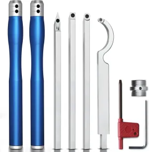 Carbide Lathe Tools, Christmas Gifts Wood Lathe Tools with Removable Handle, 【 Latest Upgraded】Turning Tool with Adjustable Connector including Swan Neck Hollower, Rougher, Finisher(Blue)