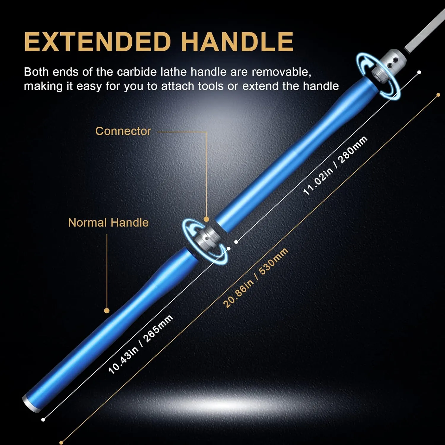 Carbide Lathe Tools, Christmas Gifts Wood Lathe Tools with Removable Handle, 【 Latest Upgraded】Turning Tool with Adjustable Connector including Swan Neck Hollower, Rougher, Finisher(Blue)