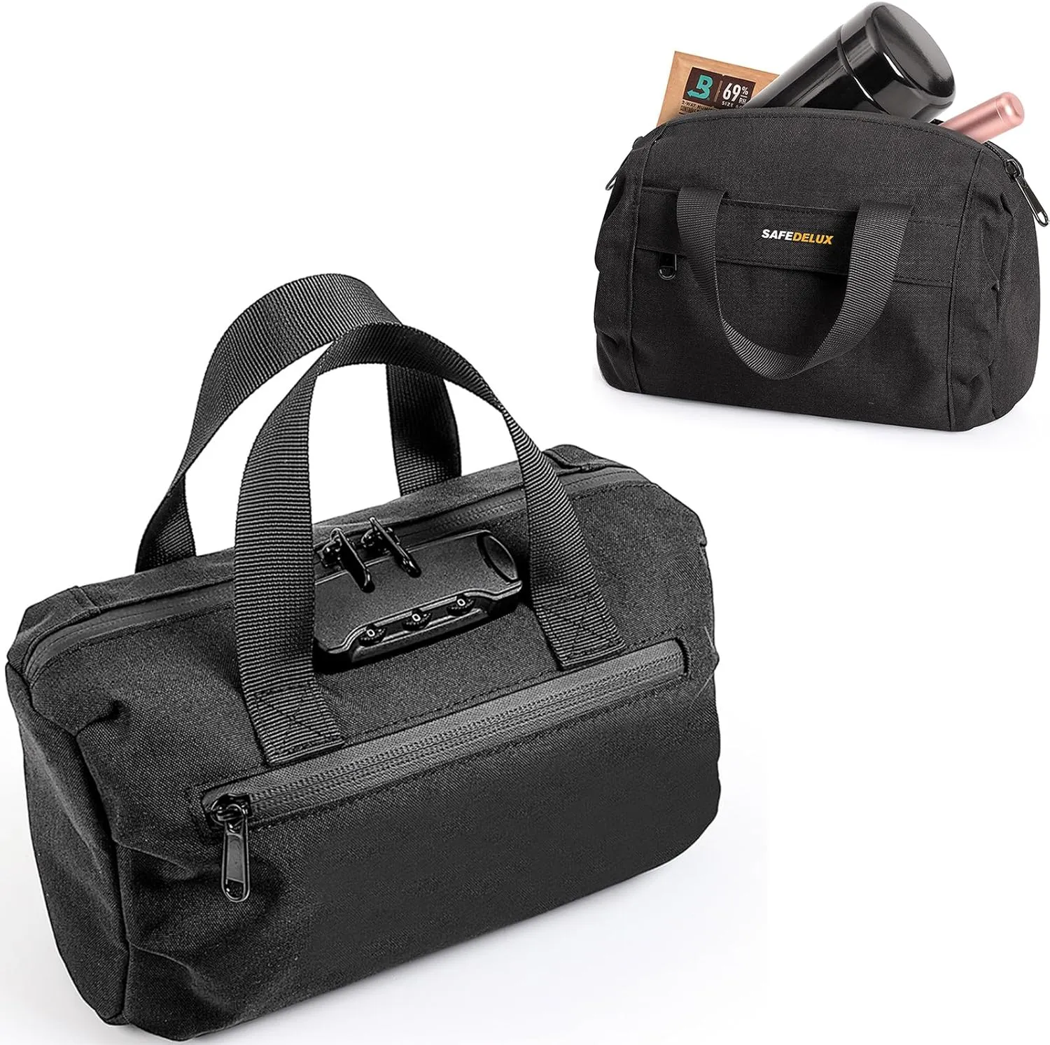 Carbon Lined Lock Bag, Portable Travel Bag with Combination Lock, Airtight Zipper, On-The-Go Lockable Case