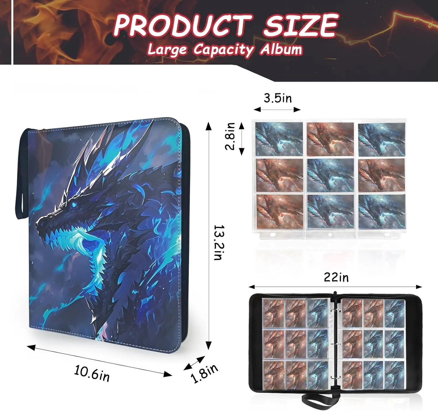 Card Binder 9 Pocket with 50 Removable Sleeves, Collectible Trading Card Albums, 900 Pockets Card Holder Zippered Storage Album for Trading Cards, Sports, and Game Cards (Black-2)