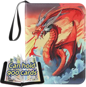 Card Binder for Pokemon 9 Pocket Doyosh 900 Pockets Card Holder Binder with 50 Sleeves, Card Holder Binder Trading Cards with Charizard for Teens Gifts, Card Collector Album Card Binder Book