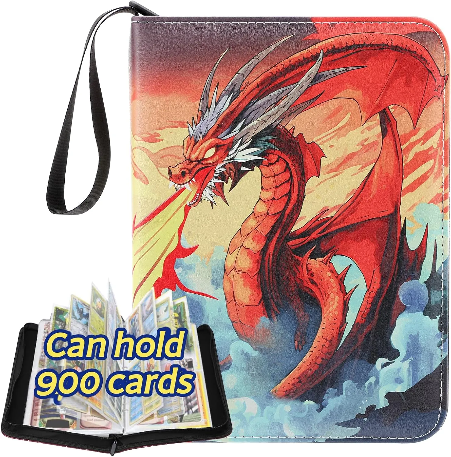 Card Binder for Pokemon 9 Pocket Doyosh 900 Pockets Card Holder Binder with 50 Sleeves, Card Holder Binder Trading Cards with Charizard for Teens Gifts, Card Collector Album Card Binder Book