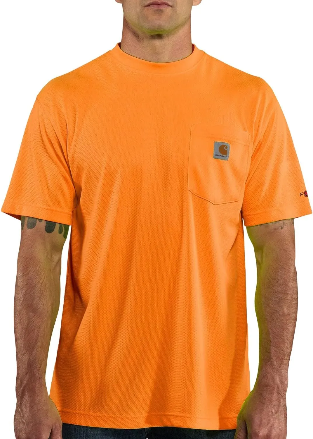 Carhartt Men's High-Visibility Force Relaxed Fit Lightweight Color Enhanced Short-Sleeve Pocket T-Shirt , Brite Orange, Small