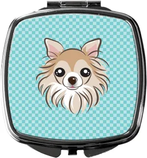 Caroline's Treasures BB1189SCM Checkerboard Blue Chihuahua Compact Mirror Decorative Travel Makeup Mirror for Women Girls Gifts Pocket Makeup Mirror Folding Handheld