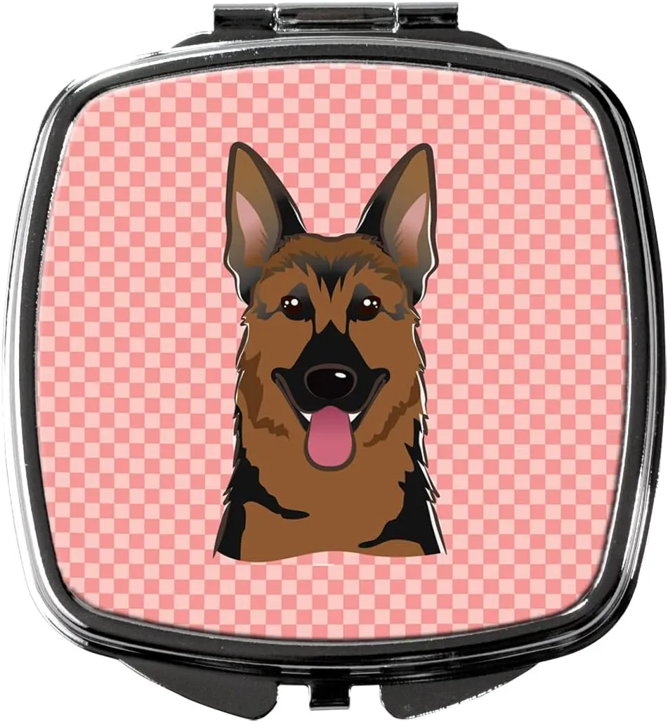 Caroline's Treasures BB1211SCM Checkerboard Pink German Shepherd Compact Mirror Decorative Travel Makeup Mirror for Women Girls Gifts Pocket Makeup Mirror Folding Handheld