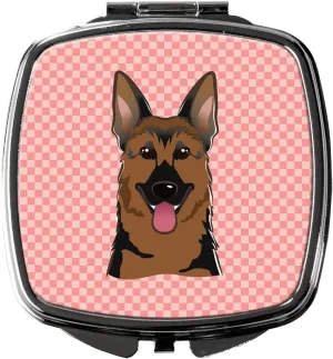 Caroline's Treasures BB1211SCM Checkerboard Pink German Shepherd Compact Mirror Decorative Travel Makeup Mirror for Women Girls Gifts Pocket Makeup Mirror Folding Handheld