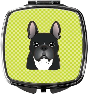 Caroline's Treasures BB1289SCM Checkerboard Lime Green French Bulldog Compact Mirror Decorative Travel Makeup Mirror for Women Girls Gifts Pocket Makeup Mirror Folding Handheld