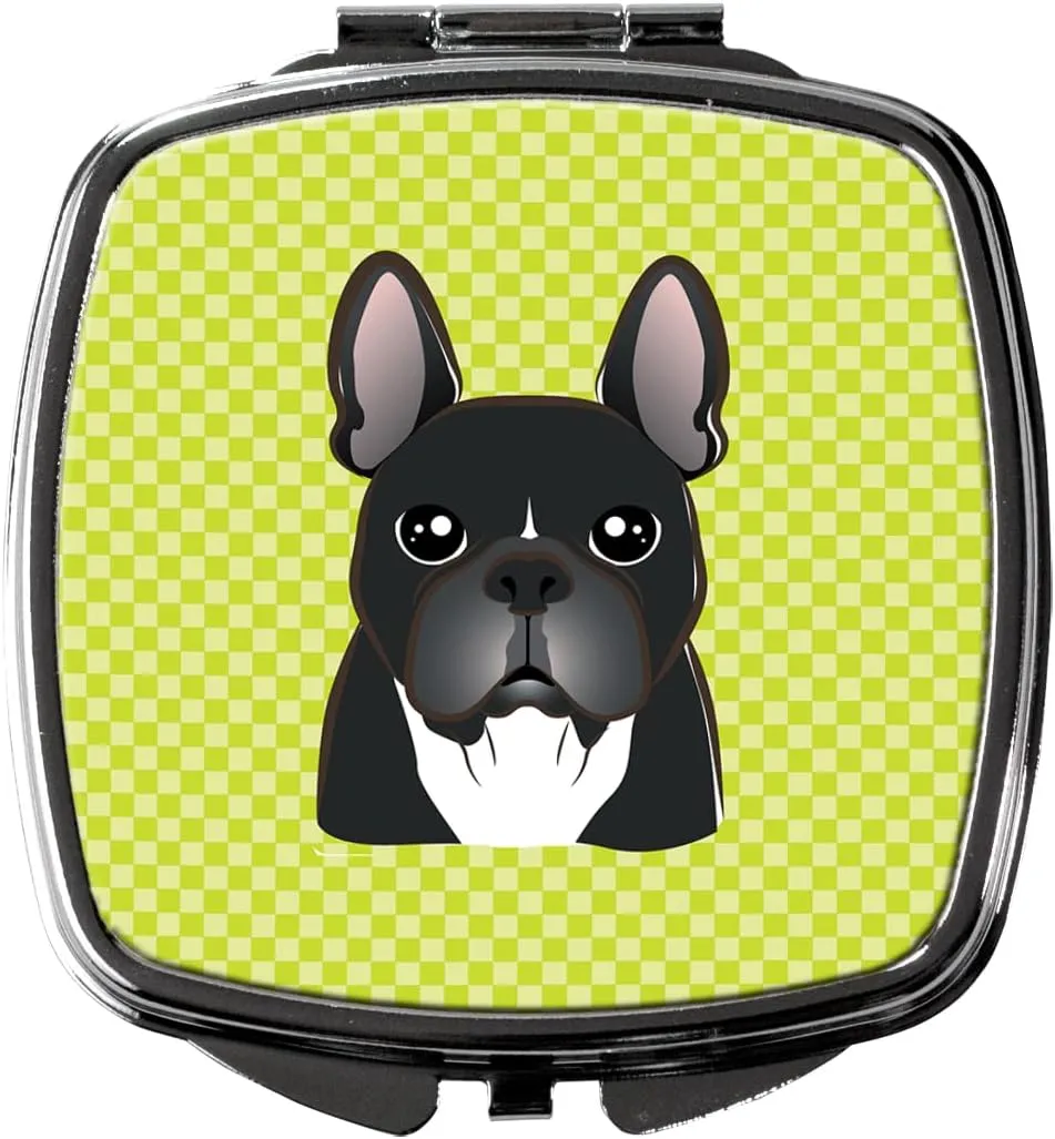Caroline's Treasures BB1289SCM Checkerboard Lime Green French Bulldog Compact Mirror Decorative Travel Makeup Mirror for Women Girls Gifts Pocket Makeup Mirror Folding Handheld